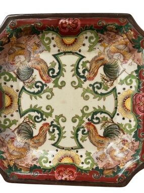 Vintage 1970s Chinese Hand-Painted Rooster Plate -Rong Hua Tang Zhi